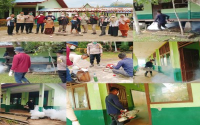 Antisipasi Penularan Demam Dengue, MTsN 2 Kepulauan Meranti Bersama Puskesmas Anak Setatah Gelar Fogging